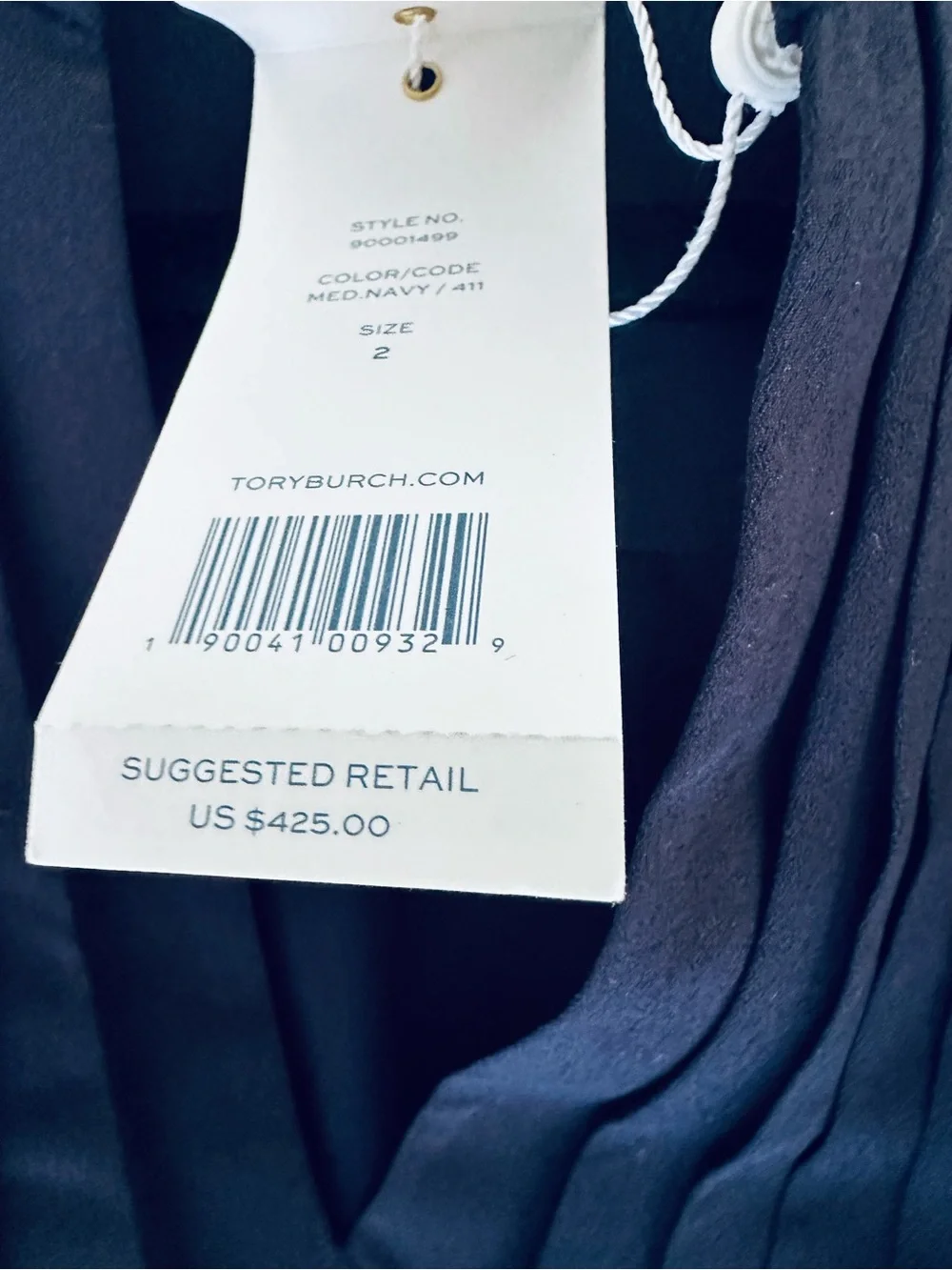 NWT, Tory Burch Navy Blue Pleated V-Neck Long Sleeve Dress